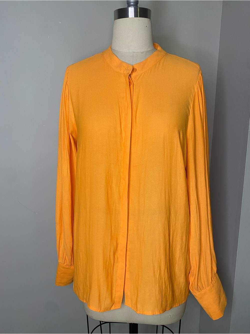 Mandarin Collar Button-Down Blouse in Bright Orange